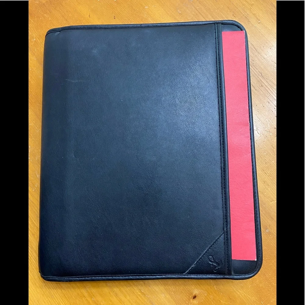 Black Leather-Look Zippered Portfolio Binder - Unbranded